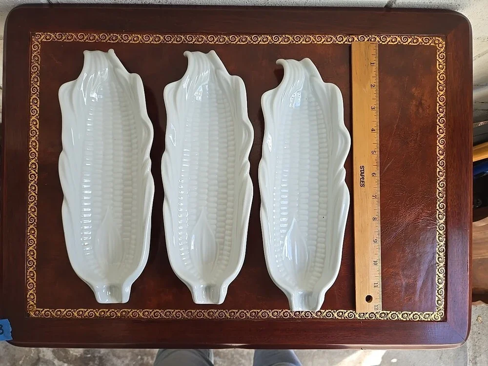 MCM Set Of 3 White Ceramic Corn On The Cob Plates Farmhouse Decor
